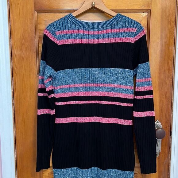 Black Pink Blue Sparkly Striped Sweater Dress Women’s Small - Picture 5 of 7